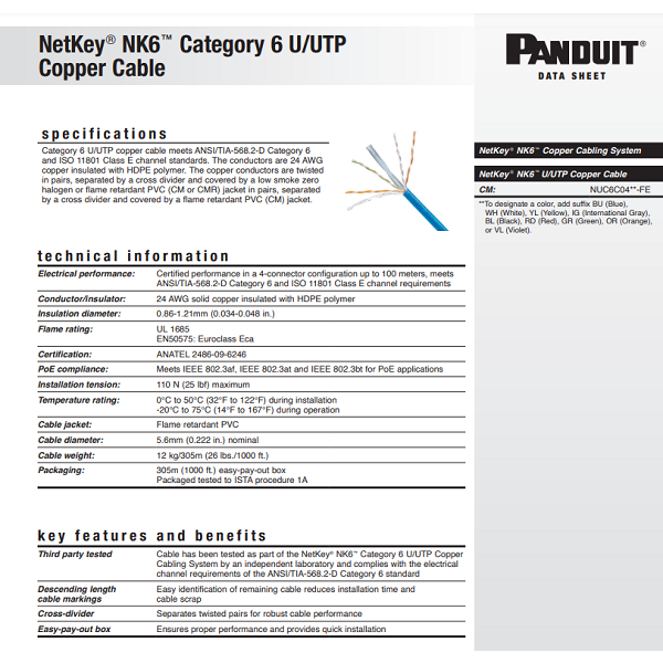 Dây mạng Panduit Cat6 UTP mã NUC6C04BU-FE (3)